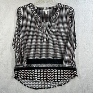 Dana Buchman Women's Blouse XL Black Red White Geometric Print Relaxed Fit Tunic